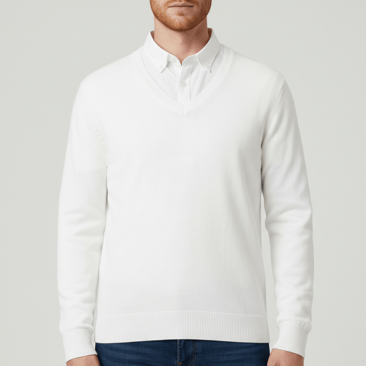 Heren slim-fit V-hals trui Samuel, elegant en comfortabel voor smart-casual looks.