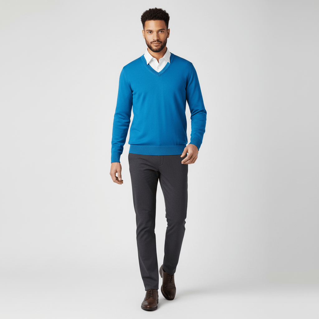 Samuel slim-fit V-hals trui voor heren, strakke pasvorm benadrukt figuur met comfort.