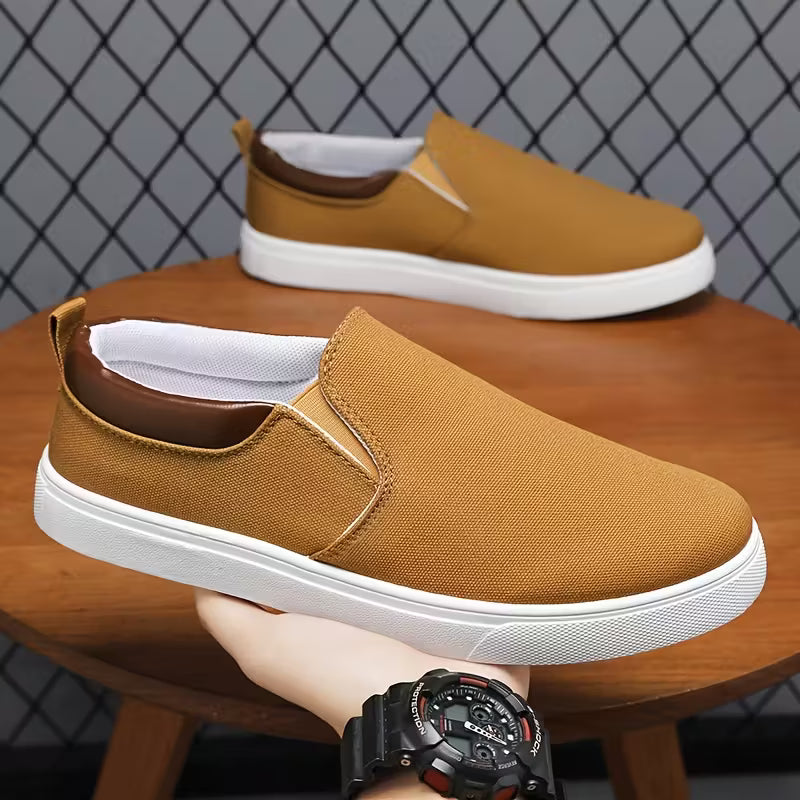 Trendy heren canvas instappers, perfecte ademende slip-on sneakers met elastische opening voor lente & zomer.