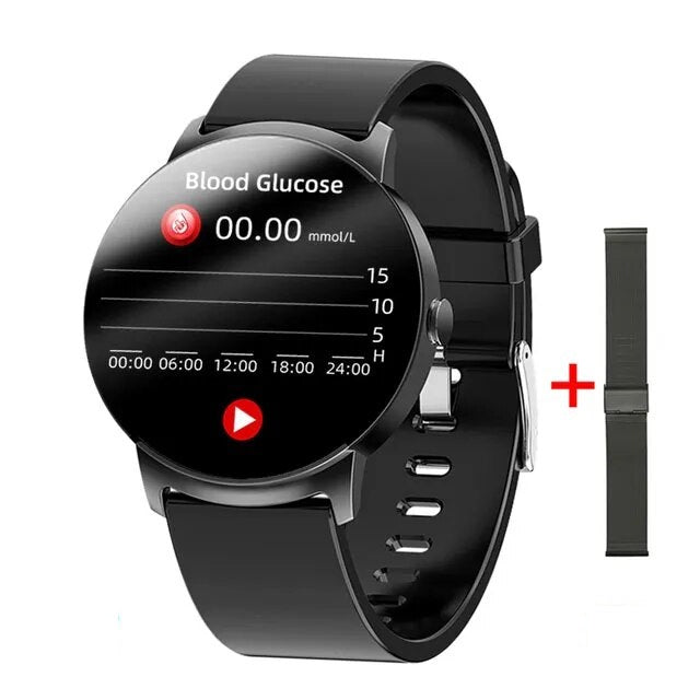 Unisex gezondheids horloge met bloedglucosemeter en lichaamstemperatuur sensor.