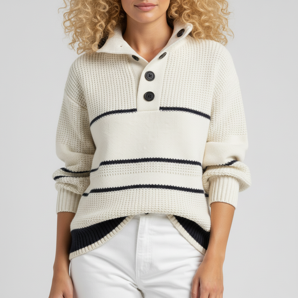 Annabelle dames gestructureerde trui met strepen, een veelzijdige gebreide pullover die stijl en comfort combineert.