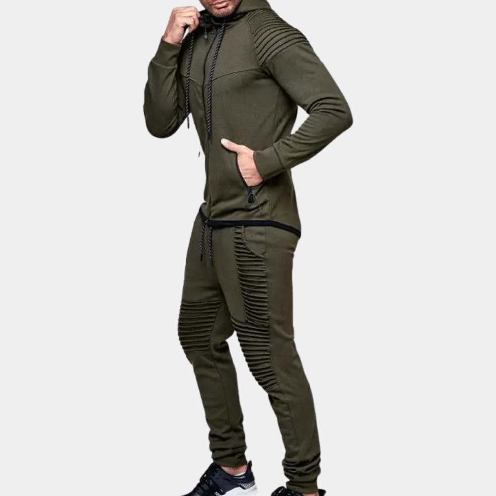 Heren casual trainingspak met capuchon, comfortabel en modieus voor dagelijks gebruik.