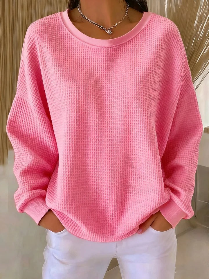 Dames gebreide trui met textuur, comfortabele oversized pasvorm en ronde hals. Stijlvol voor lente & herfst casual mode.