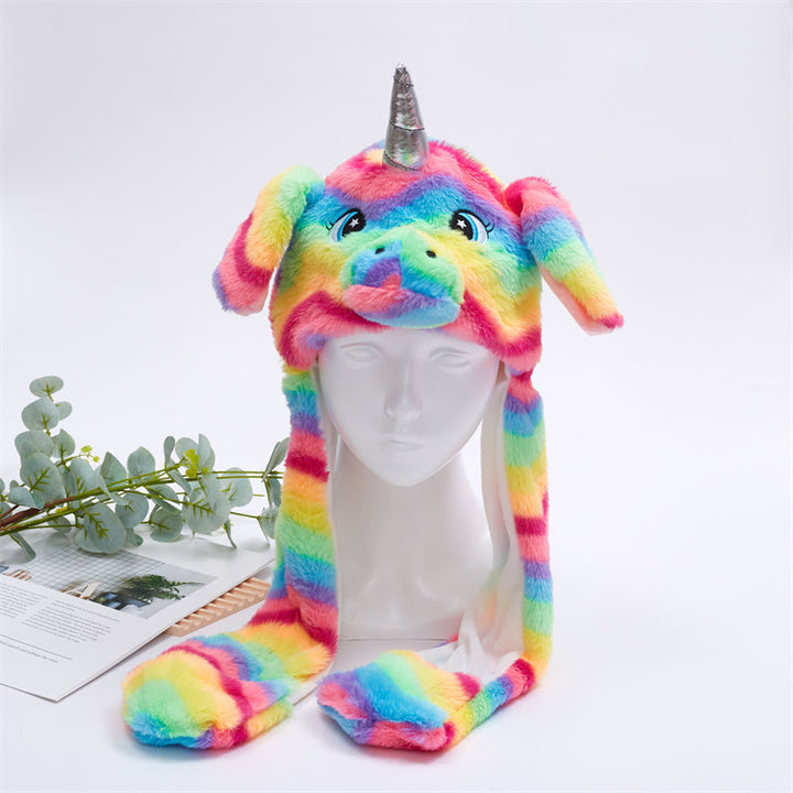 Pluche BunnyBounce hat, zachte kattenmuts met bewegende oren, warm en uniek.
