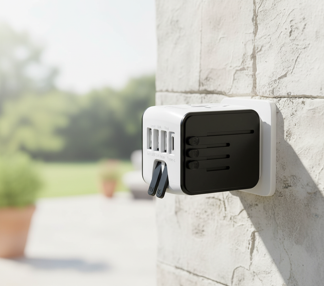 Universele reisadapter met USB-C & USB-A, ideaal voor wereldwijd opladen van elektronica tijdens reizen.