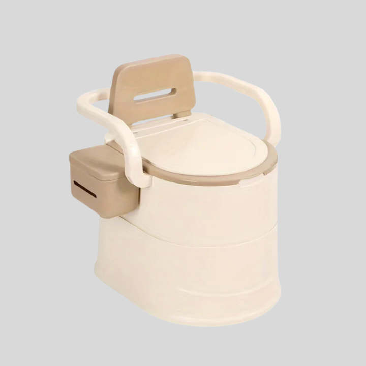 Handig khaki plastic draagbaar urinoir voor volwassenen; een discreet reisurinoir voor reizen, auto en noodsituaties.