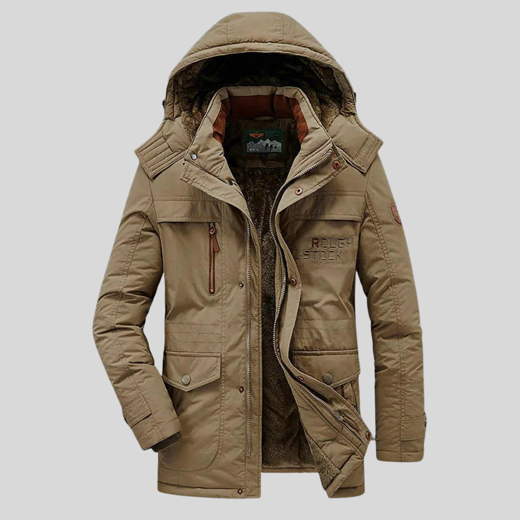 Heren winterjas: warme parka met zachte fleece voering en stijlvolle bontcapuchon, perfect voor outdoor en winterkleding.