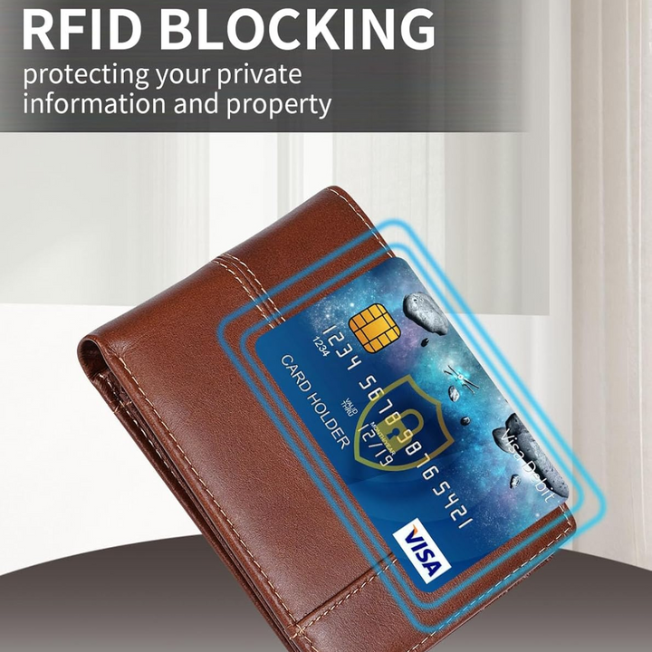 Veilige SlimArmor heren portemonnee met ingebouwde RFID-blokkering, gemaakt van duurzaam leer.