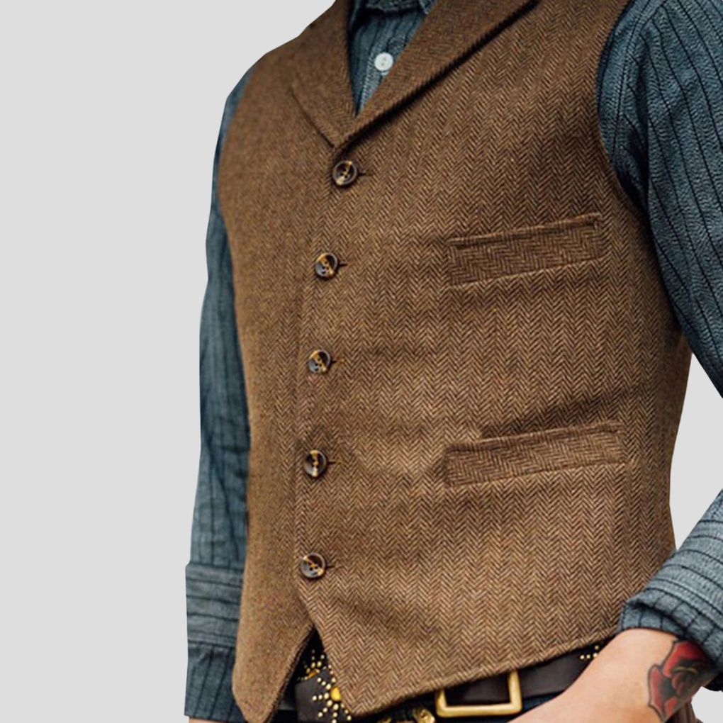 Heren vintage vest van klassieke stoffenmix, elegant voor zakelijk of casual gebruik.