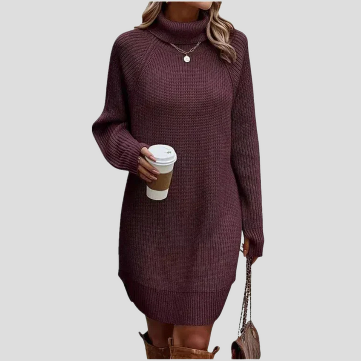 Slanke pasvorm gebreide midi jurk voor dames. Elegante en comfortabele stijl, perfect voor avond- of dagkleding.