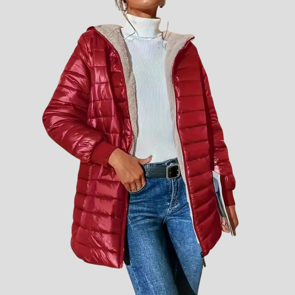 Comfortabele en warme dames winterjas, geïsoleerd en functioneel, perfect voor koude winterdagen.