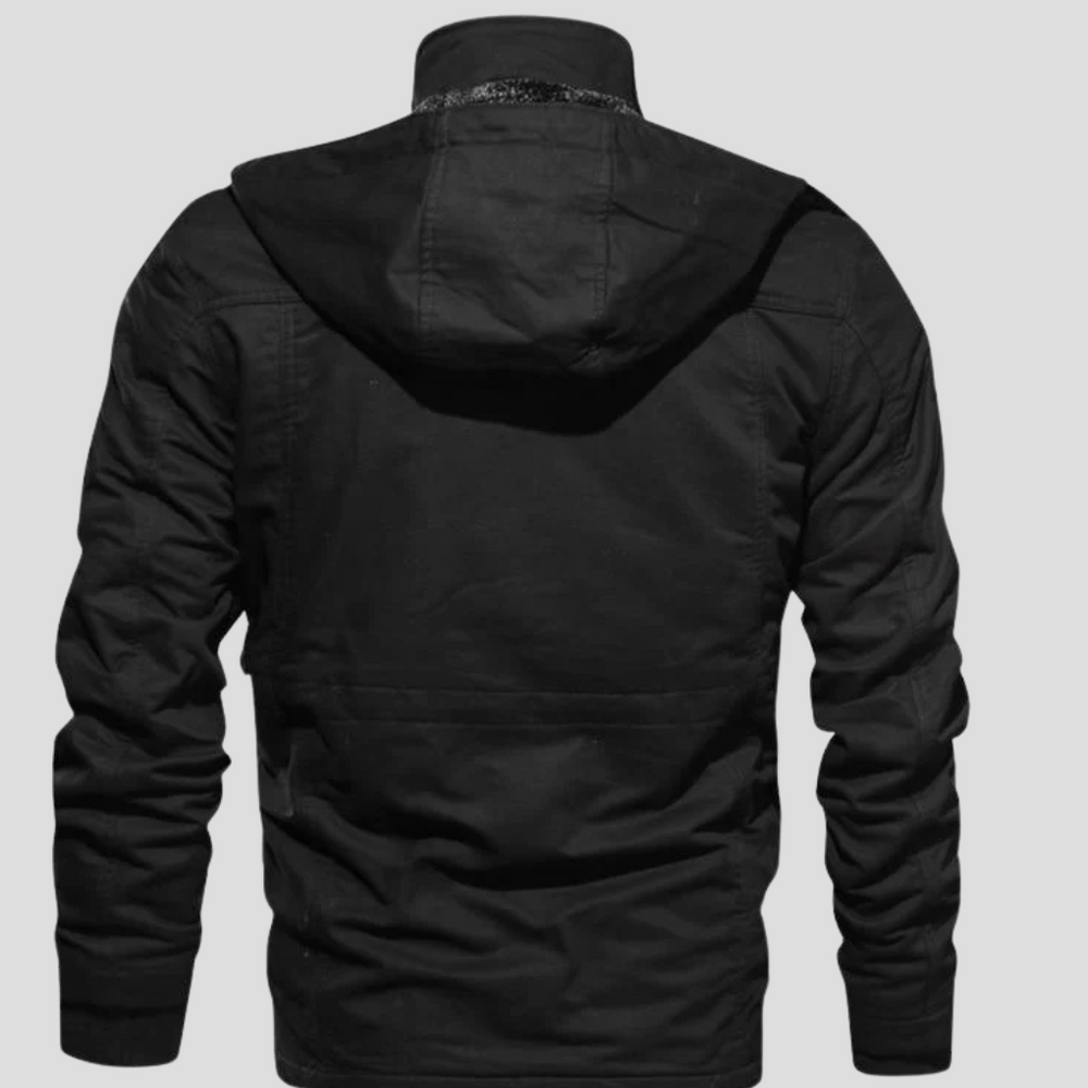 Stevige, zwarte herenjas met voering, ideaal als winterjas. Casual outdoor jas voor wind en koude.