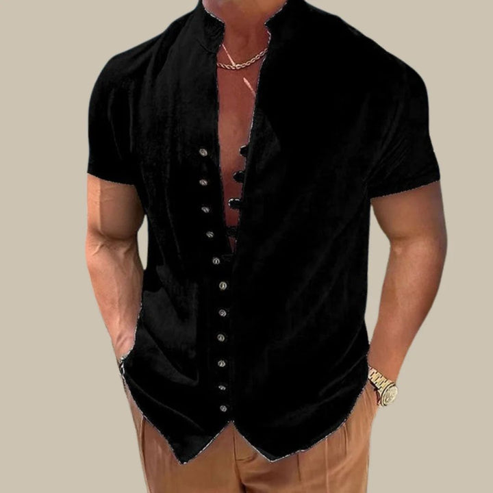 Casual heren zomerhemd, trendy met Mao-kraag en korte mouwen, perfect voor een zomerse, ademende stijl.