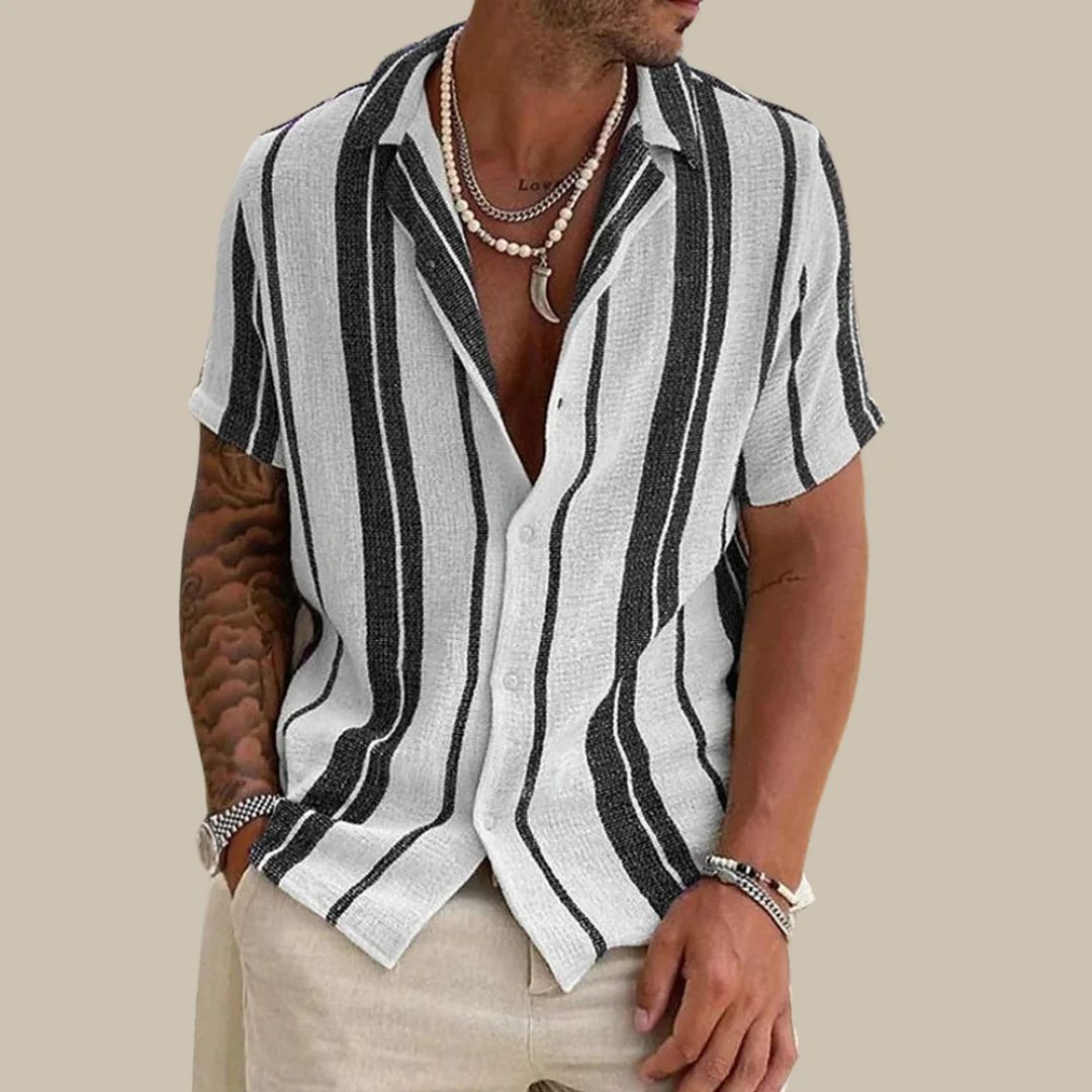 Stijlvol paars heren casual overhemd met korte mouwen, ideaal voor zomerse dagen. Comfortabele en trendy herenmode.