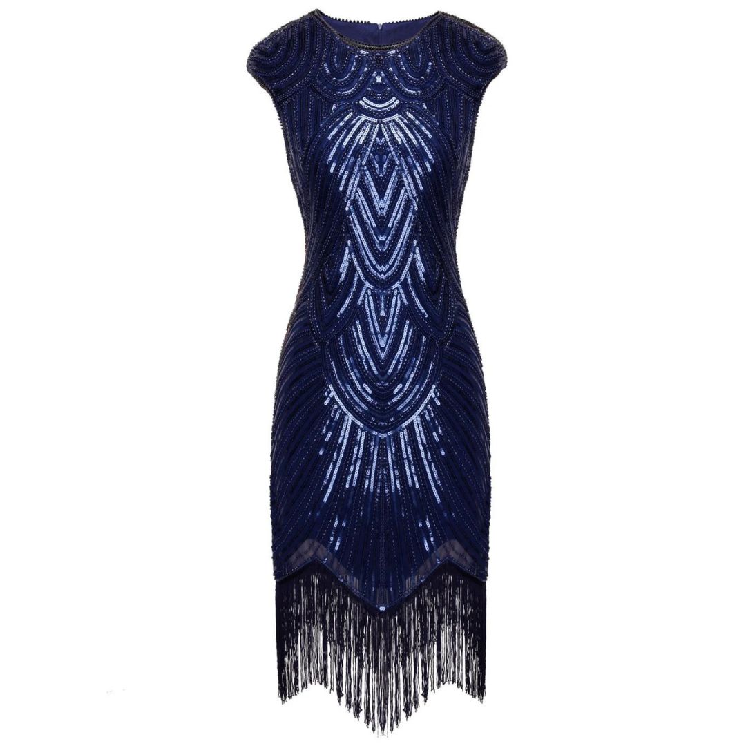 Elegante dames avondjurk met sprankelende glitter en pailletten, een chique Gatsby stijl feestjurk.