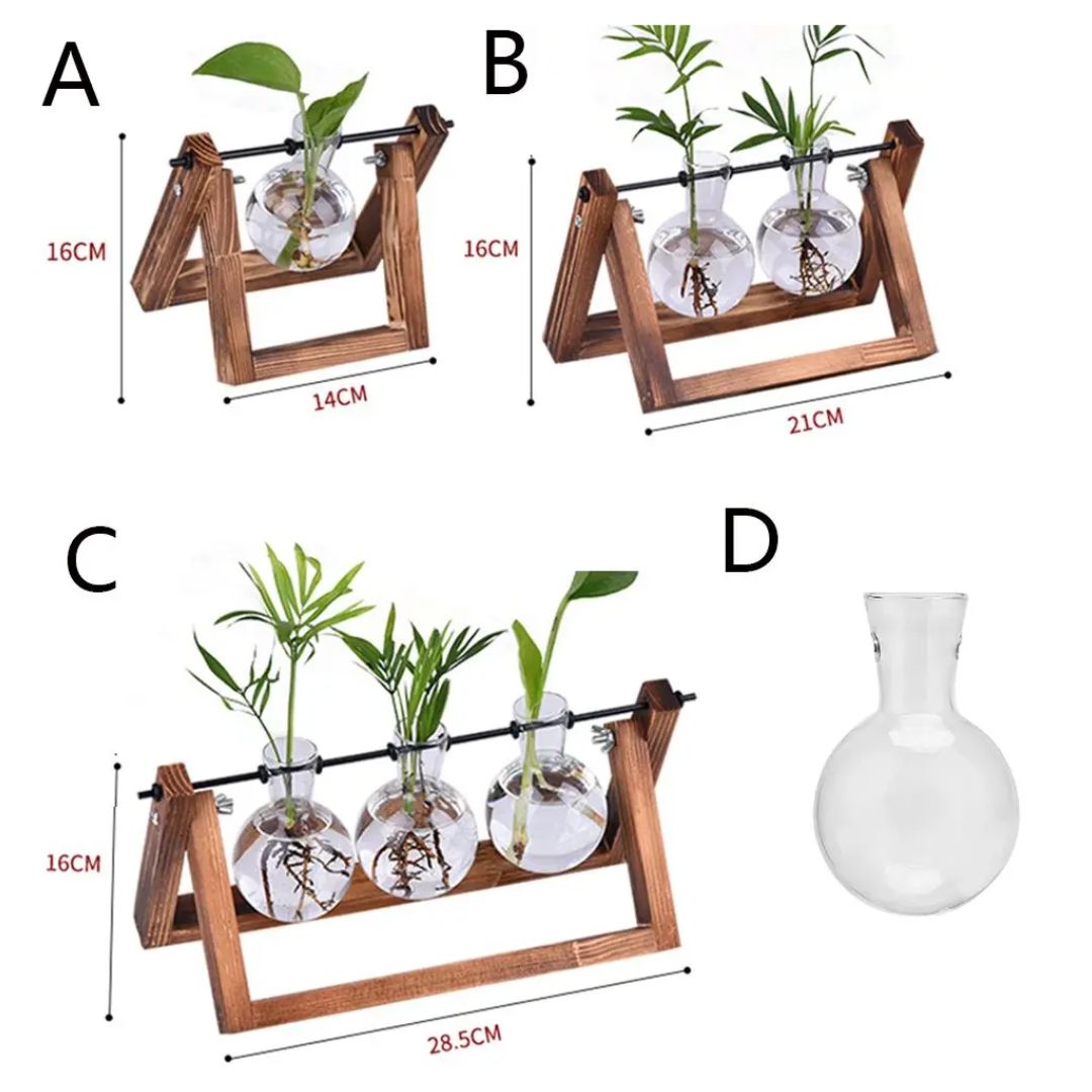 Zijaanzicht van de hydroponische bloempot met houten tray. Toont de elegantie van het moderne plantendesign.