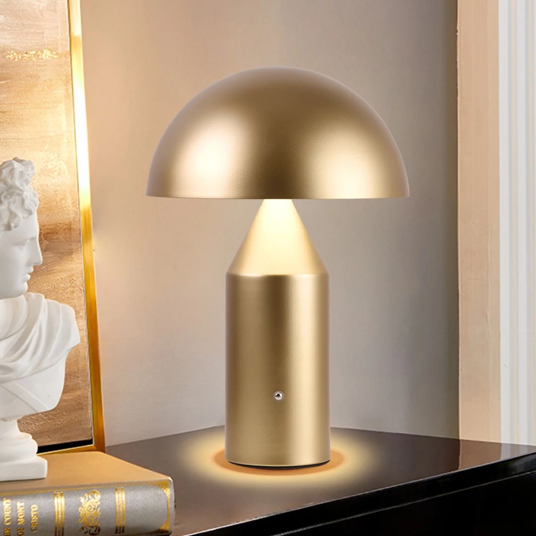 Compacte USB oplaadbare paddenstoel sfeerlamp, ideaal voor interieur decoratie en gezelligheid.