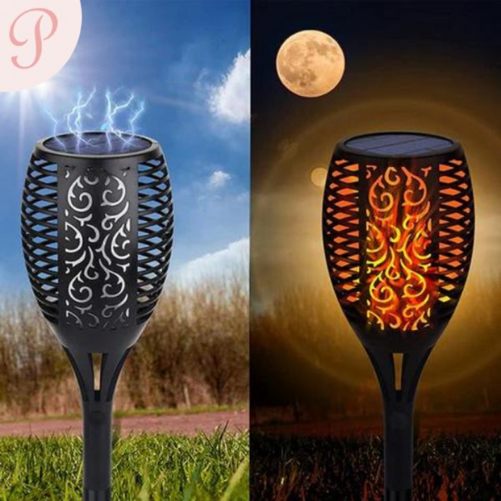 SolarFlame LED tuinfakkels met zonne-energie, waterbestendig, ideaal voor sfeervolle buitenverlichting in elke tuin.