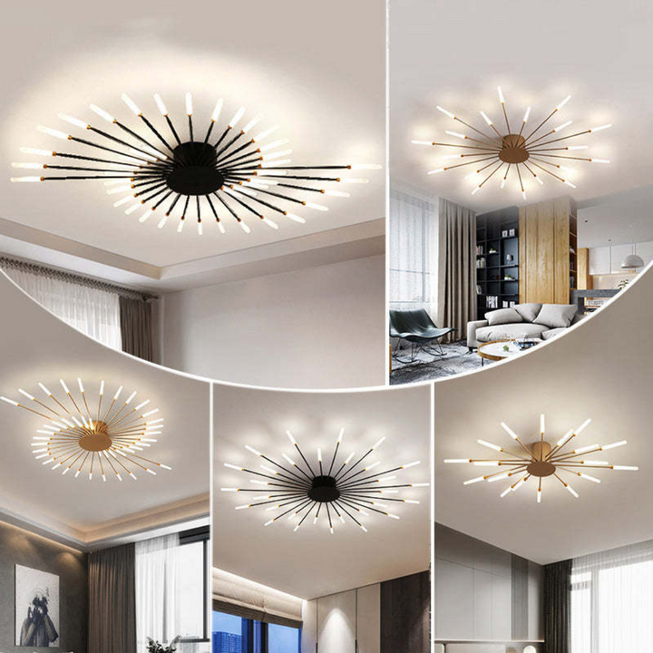 Grote moderne dimbare LED plafondlamp met grafisch design. Zwart/goud, energiezuinige binnenverlichting.