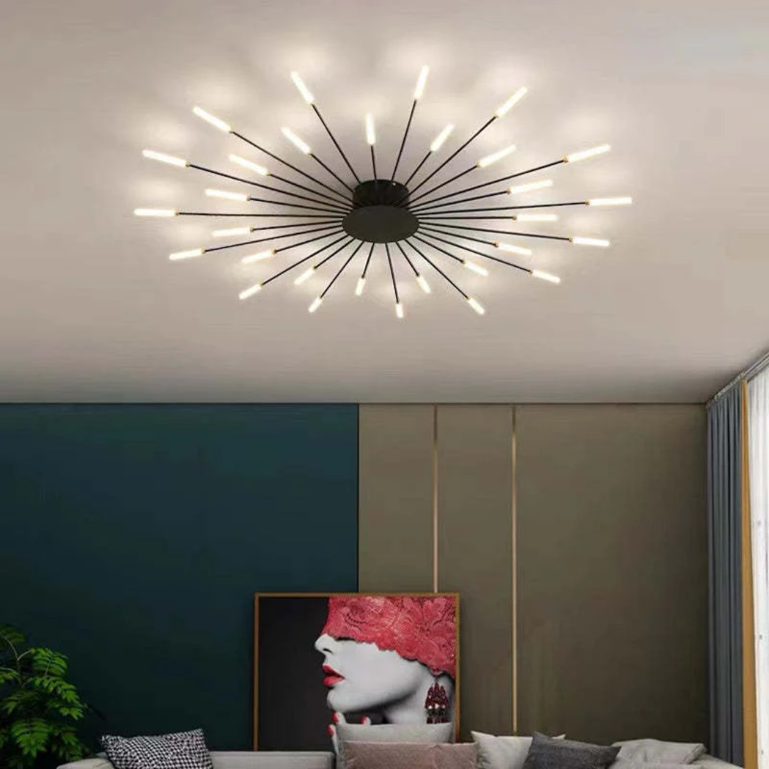 Energiezuinige dimbare LED plafondlamp. Modern grafisch design, binnenverlichting voor woon- & eetkamer.
