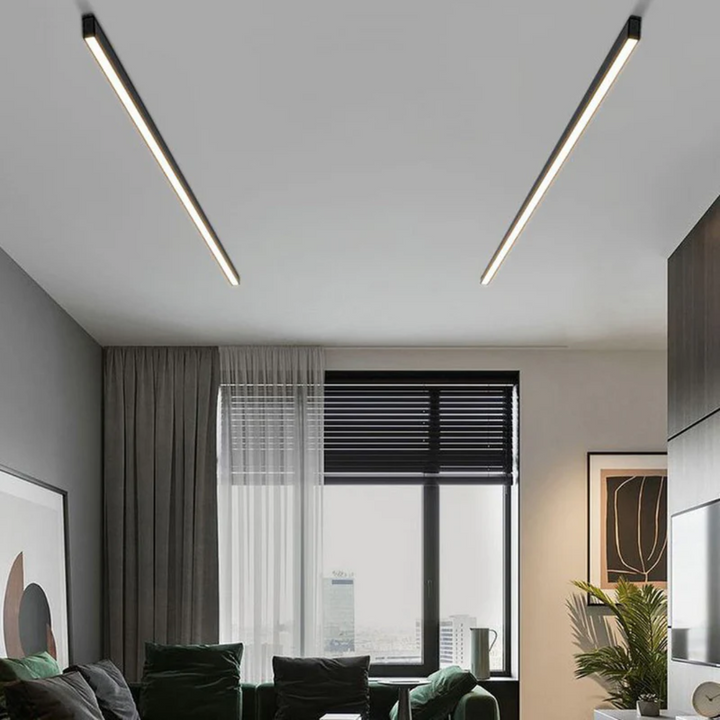 Stijlvolle Stratum industriële LED plafondlamp, lineaire verlichting voor modern interieur.