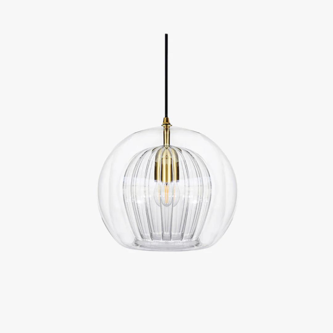 Unieke bolvormige LED hanglamp Aurora Sphere, amber of transparant, moderne binnenverlichting.