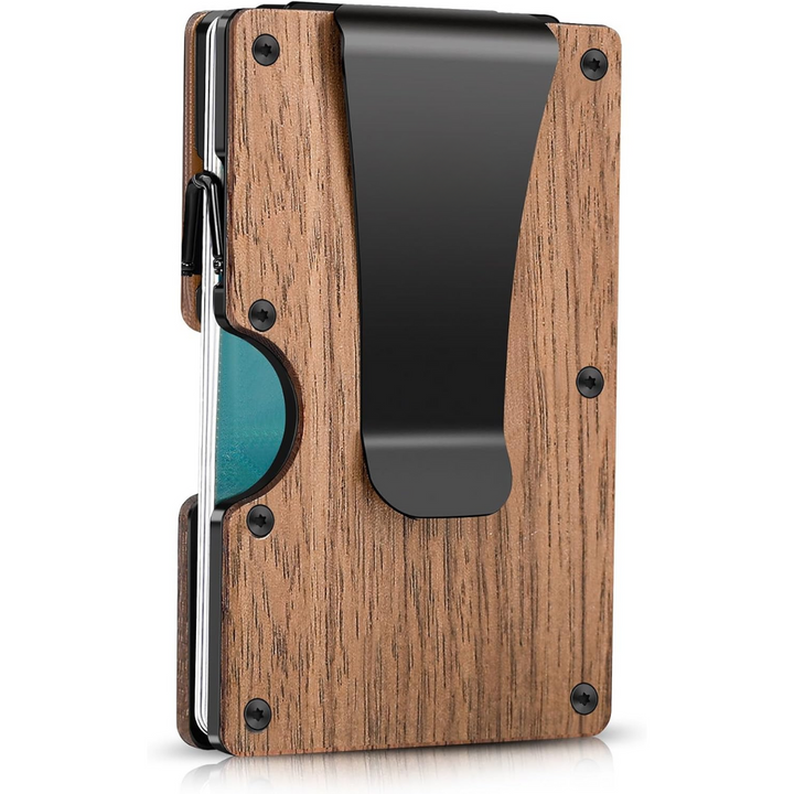 Stijlvolle carbon fiber RFID portemonnee voor heren, ultra dun met geïntegreerde geldclip voor contant geld.