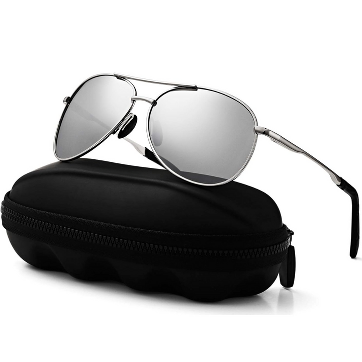 Unisex aviator zonnebril, gepolariseerd, UV400 bescherming. Stijlvolle oogbescherming voor dames & heren.