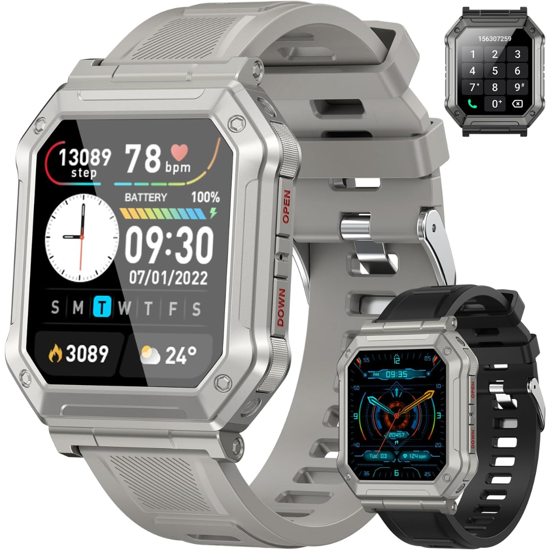 Slimme heren horloge met waterdicht design, belfunctie en diverse sportmodi voor actieve mannen.