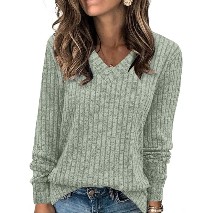 Stijlvolle V-hals tuniektrui voor dames, zacht materiaal en casual look.