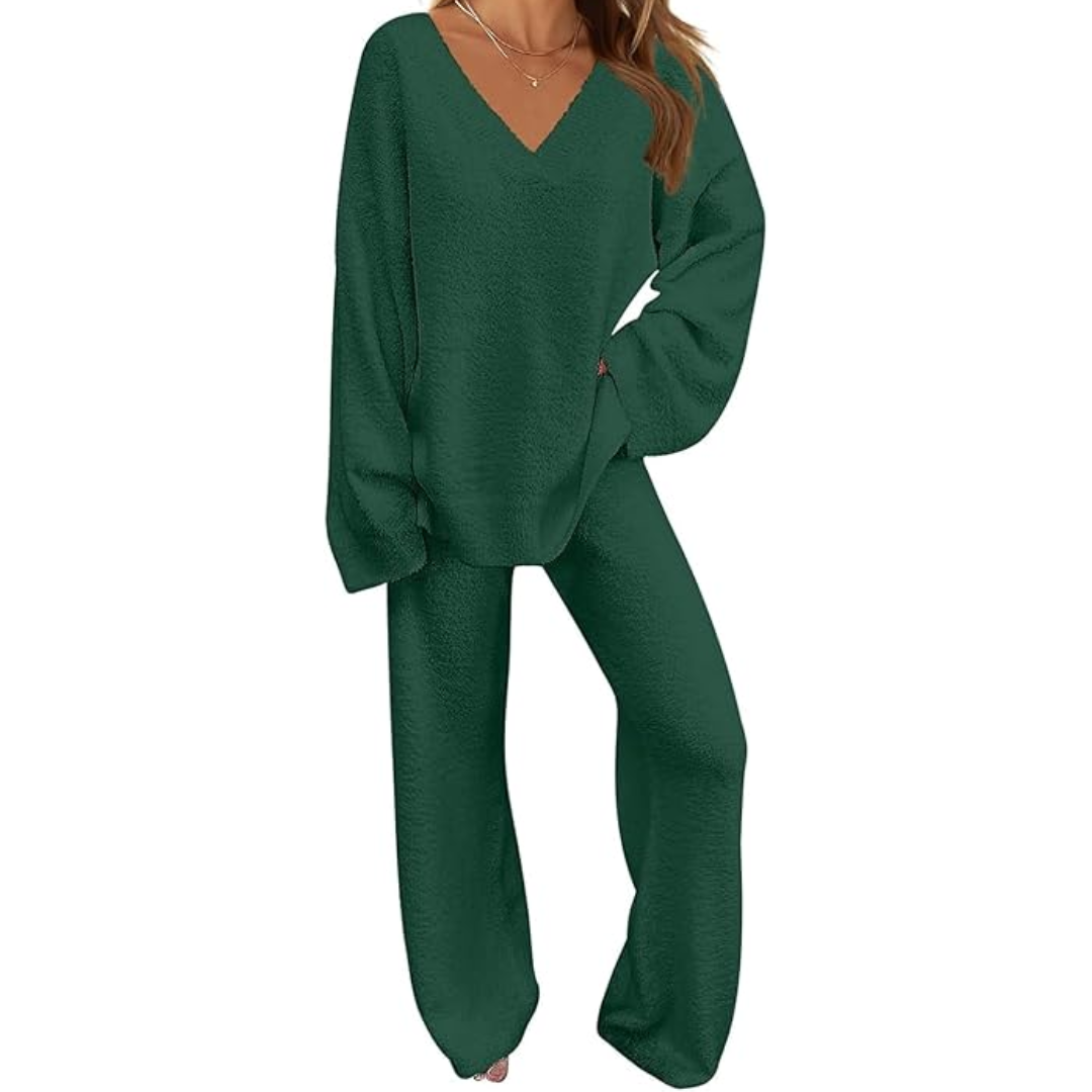 Dames comfortabele tweedelige fleece lounge set 'Rianne'. Warm huispak, perfect voor thuis en relaxen.