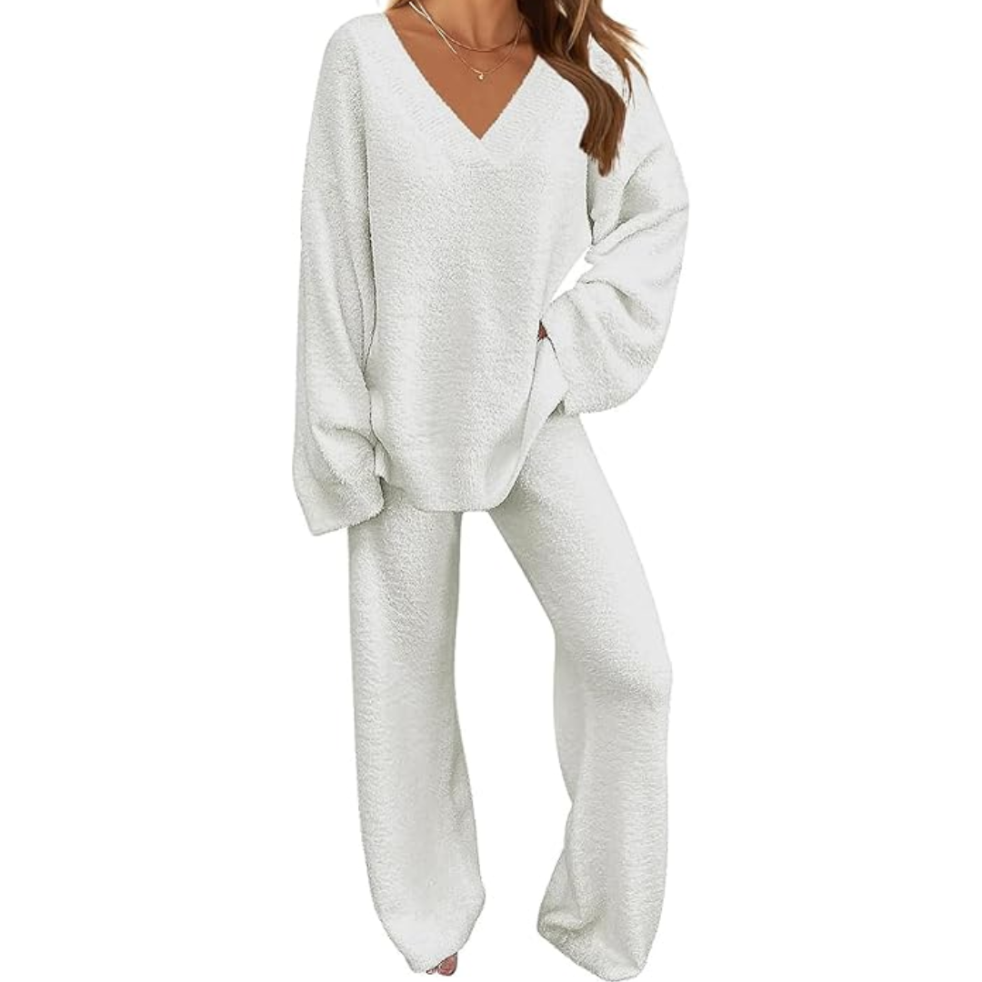 Dames comfortabele fleece lounge set 'Rianne' voor ultiem relaxen thuis. Zacht huispak, perfect voor de winter.