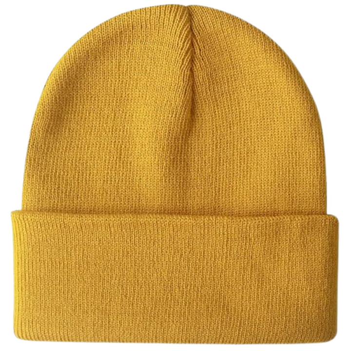Detail van de zachte gebreide textuur van de unisex wintermuts CozyCap, voor ultiem comfort en warmte.