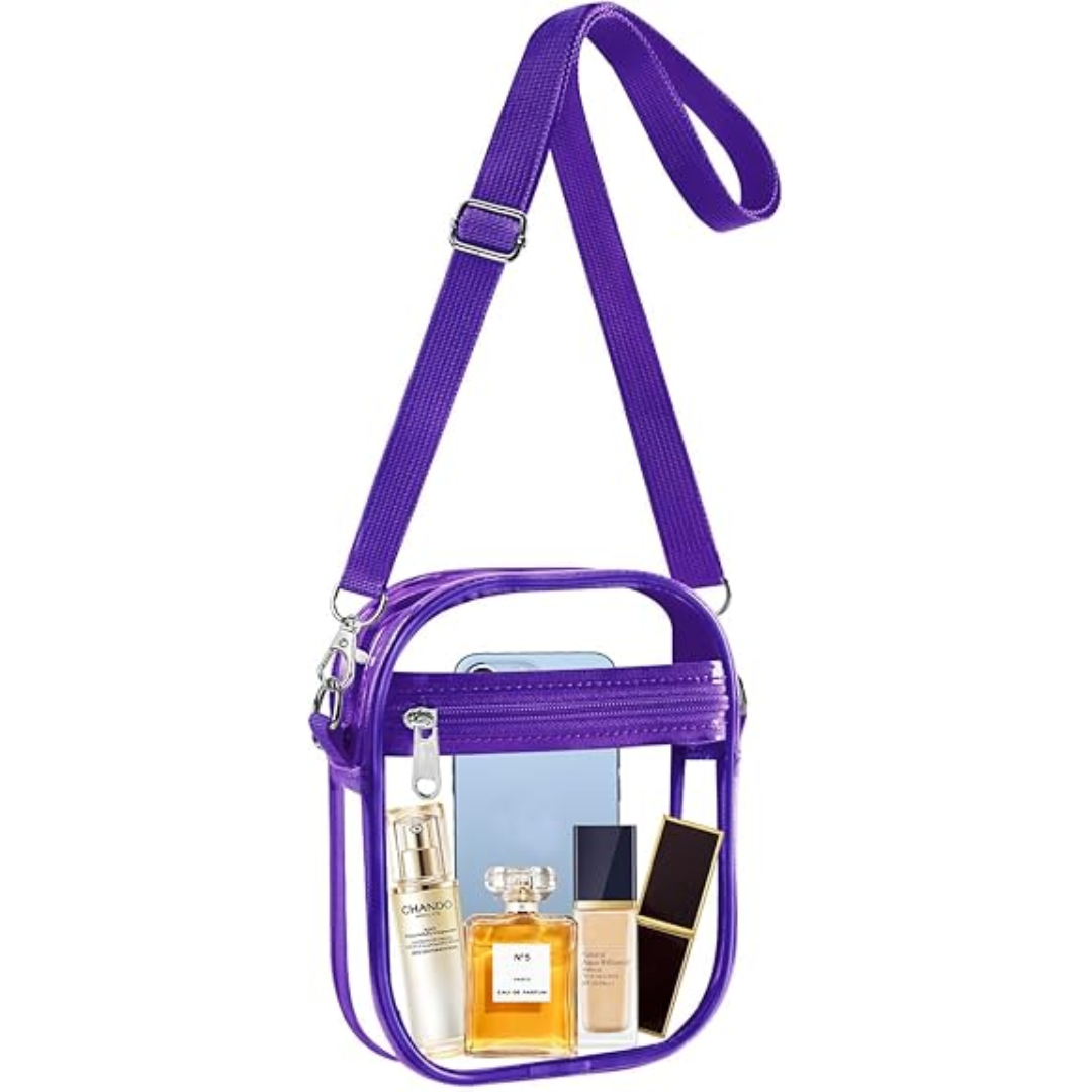 Compacte en veilige transparante dames crossbody tas, essentieel voor stadions.