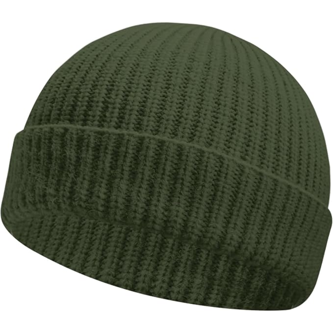 Detailopname van de zachte gebreide textuur van de unisex winter beanie Robin.