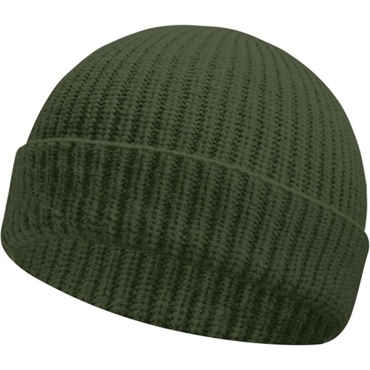 Detailopname van de zachte gebreide textuur van de unisex winter beanie Robin.