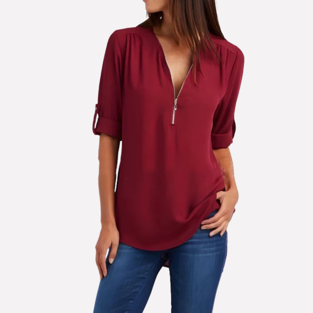 Damesblouse met halve rits; comfortabel en stijlvol voor elke gelegenheid, veelzijdig design.