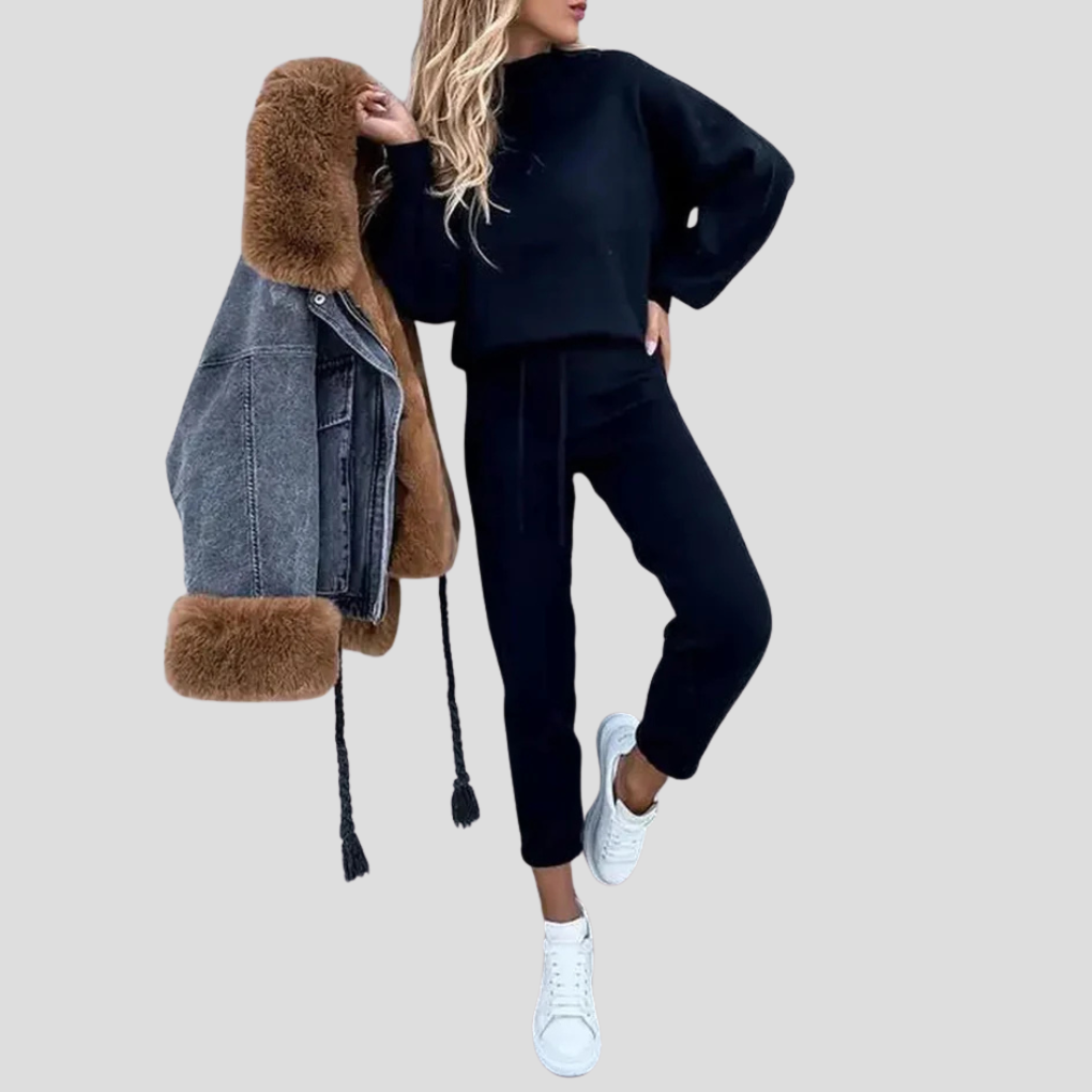 Dames relaxed-fit trainingspak set, tweedelig, comfortabele katoenmix voor vrijetijdskleding.