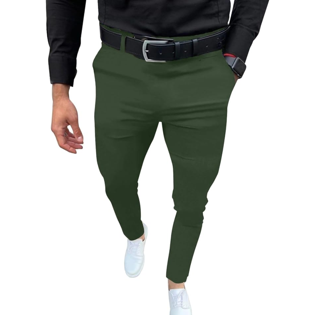 Trendy slim fit stretch herenbroek, creëert een moderne en scherpe look; essentieel voor herenkleding.