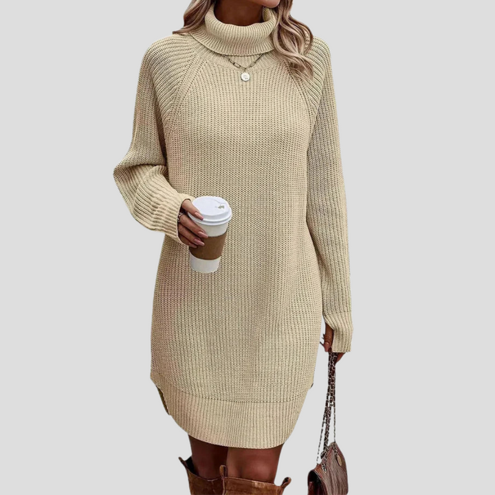 Elegante dames gebreide midi jurk, perfect voor dag- en avondkleding. Stijlvolle en comfortabele herfst/wintermode.