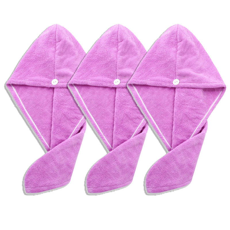 Complete set sneldrogende haarhanddoeken in rood, paars, lichtblauw; ideaal voor dames en haarverzorging.