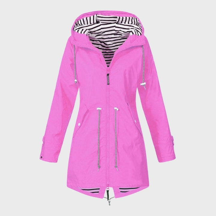 Lange dames all-weather regenjas; duurzaam, waterdicht, perfect voor lente, herfst.