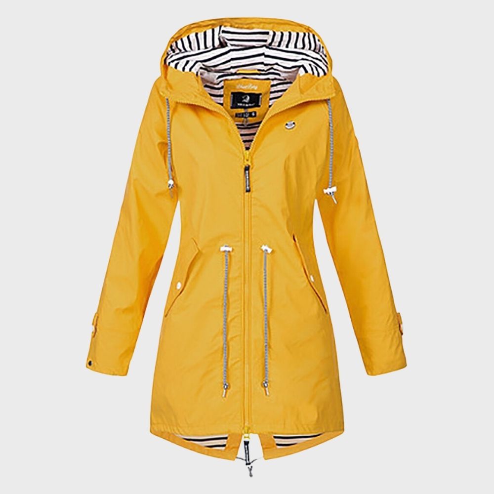 Stijlvolle lange dames regenjas; comfortabele waterdichte bovenkleding voor natte dagen.