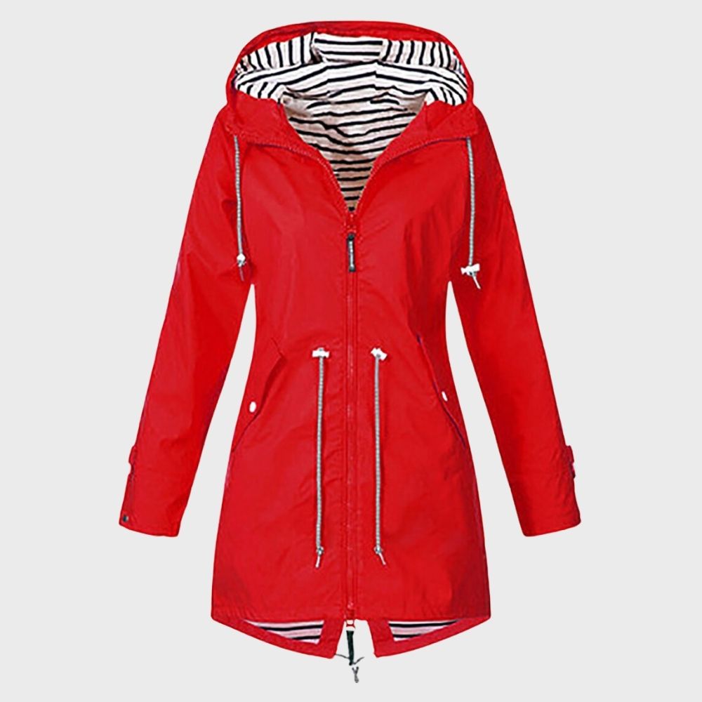 Comfortabele waterdichte lange dames regenjas; ideaal voor actieve outdoor levensstijl.