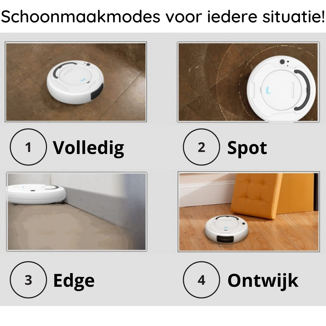Bovenaanzicht van de robotstofzuiger die navigeert door de woonkamer voor complete vloerreiniging.