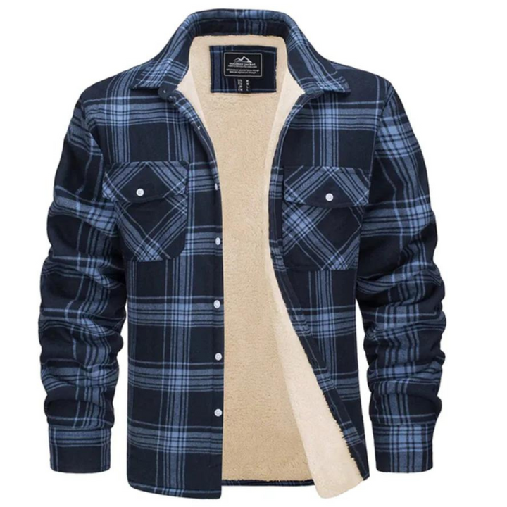 Trendy geruite heren winterjas met pluche voering; houdt je warm en comfortabel in de winter.