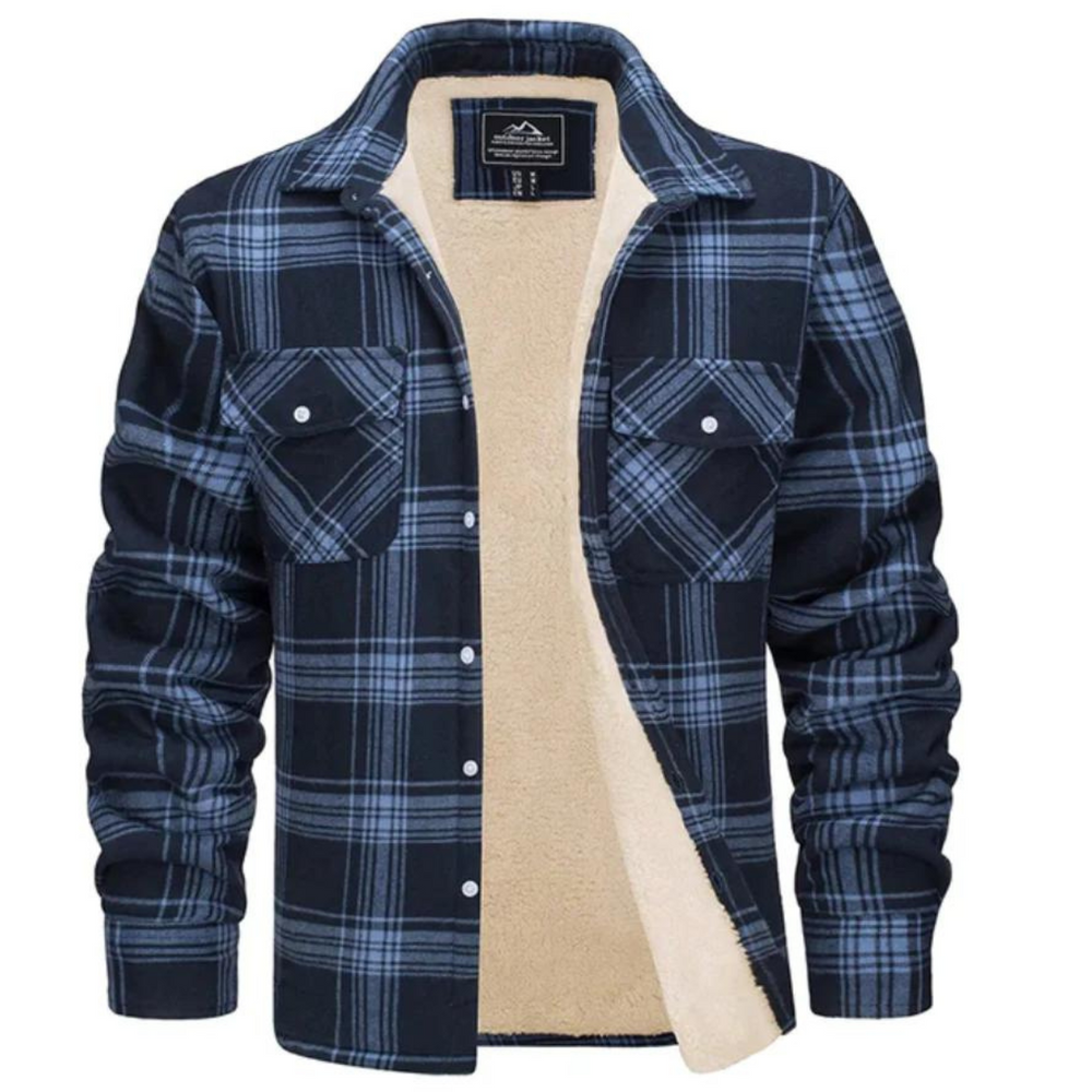Warme heren winterjas, geruit patroon en comfortabele fleece voering. Perfect voor casual outdoor mode.