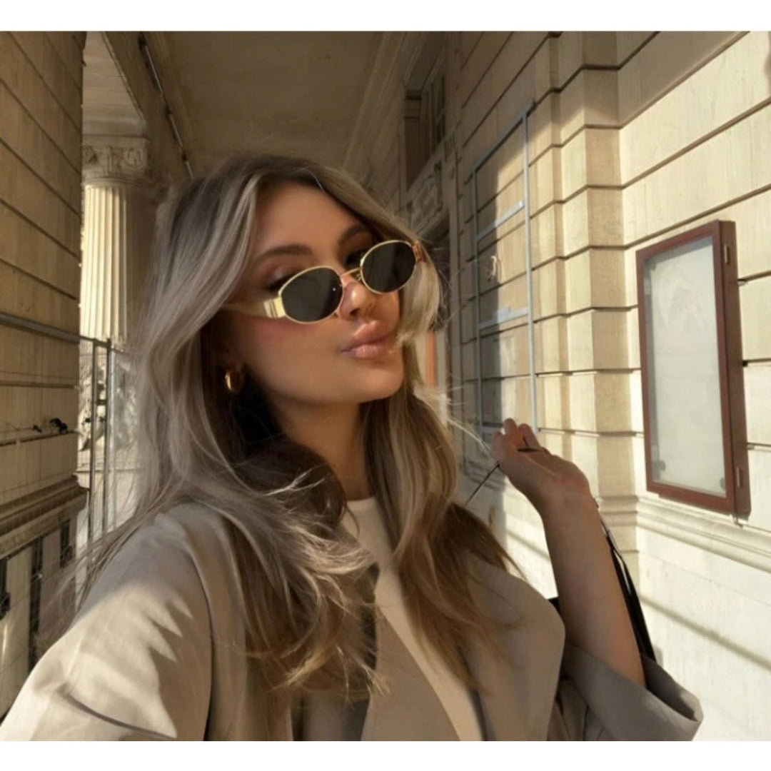 Trendy dames ovale zonnebril met UV-bescherming, perfect voor zomerse mode en stijlvolle accessoires.