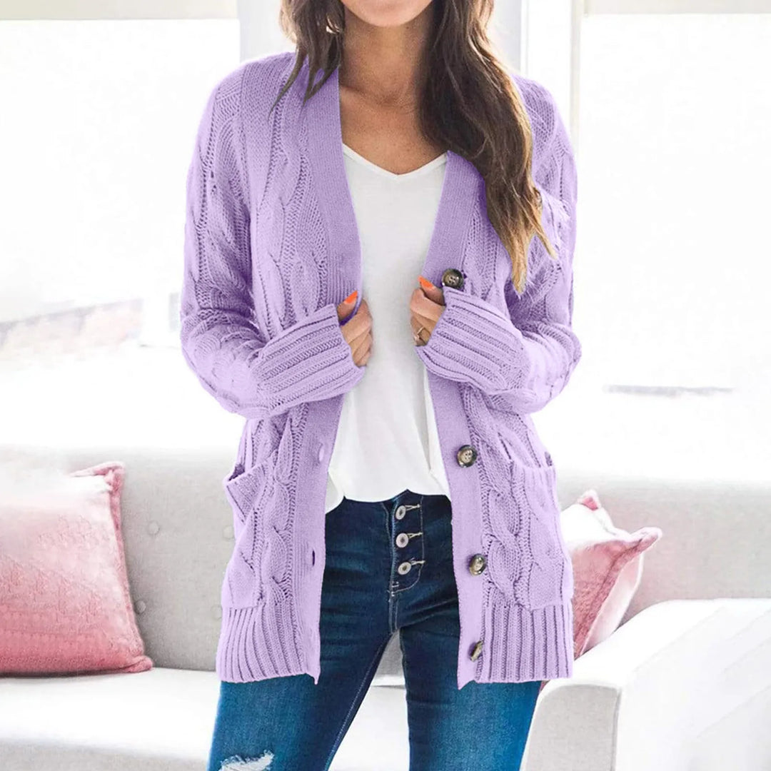 Comfortabel gebreid damesvest met v-hals, ideaal voor een casual of elegante modieuze look.