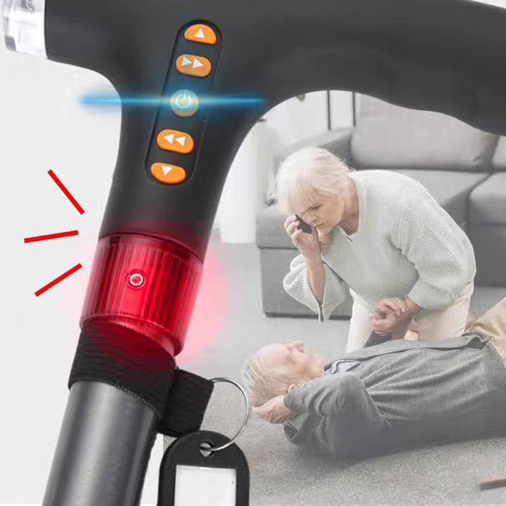 Intelligente wandelstok voor ouderen. Verhoogt mobiliteit en veiligheid met LED verlichting en ingebouwde radio.